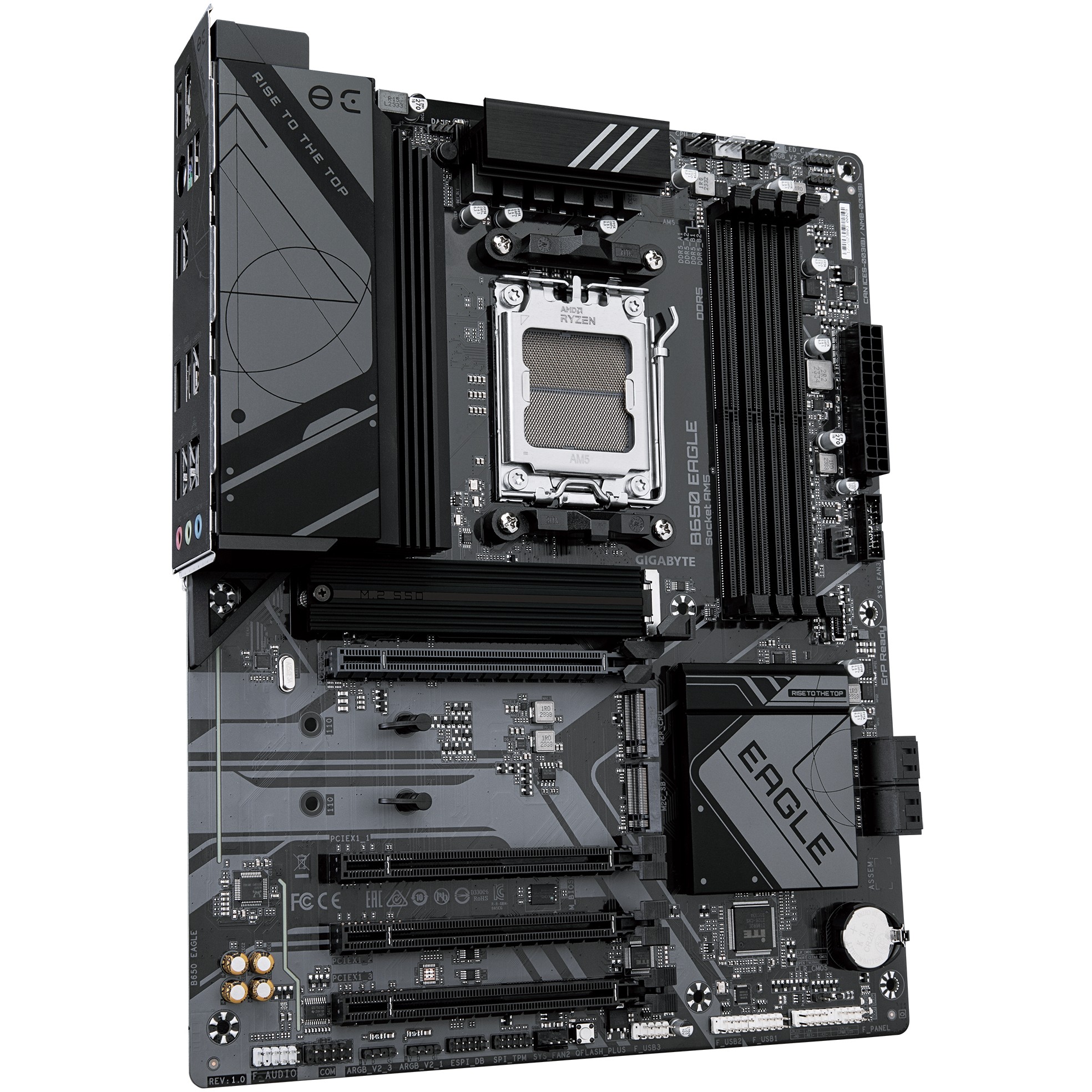 GIGABYTE B650 EAGLE Motherboard - AMD Ryzen 9000 Series CPUs, 12+2+2 Phases VRM, up to 7600MHz DDR5 (OC), 1xPCIe 5.0 + 2xPCIe 4.0 M.2, GbE LAN, USB 3.2 Gen 2-5