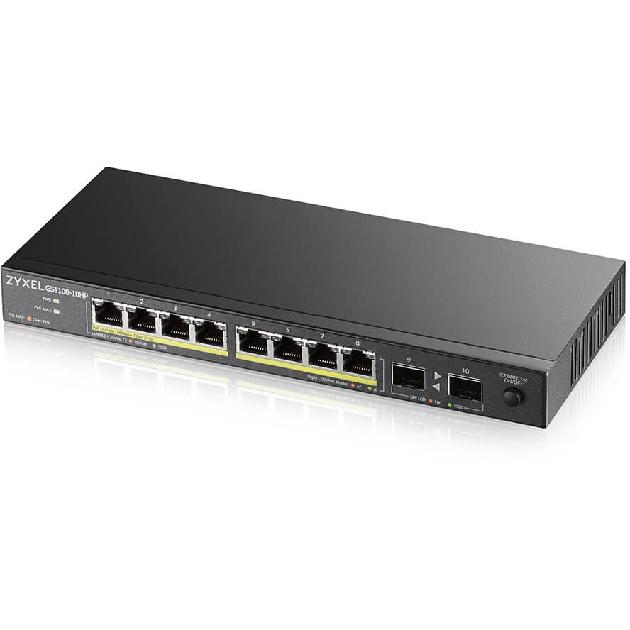 Switch ZYXEL GS1100-10HP v2 (Unmanaged, Gigabit Ethernet, Power over Ethernet, Crni)-0
