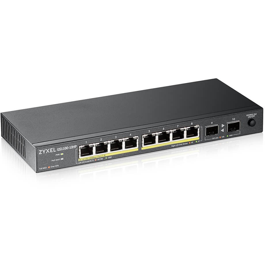 Switch ZYXEL GS1100-10HP v2 (Unmanaged, Gigabit Ethernet, Power over Ethernet, Crni)-1