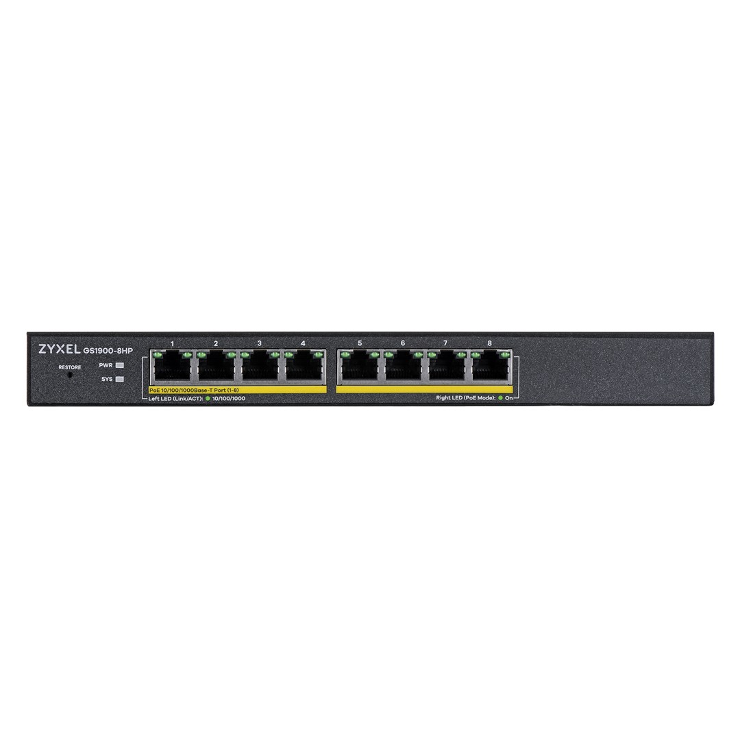 Switch ZyXEL GS1900-8HP v3 PoE Managed L2 Gigabit Ethernet (8x 10/100/1000) Power over Ethernet (PoE) Crna-1