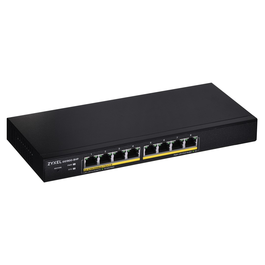 Switch ZyXEL GS1900-8HP v3 PoE Managed L2 Gigabit Ethernet (8x 10/100/1000) Power over Ethernet (PoE) Crna