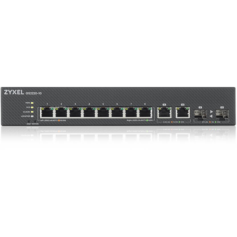 Mrežni prekidač ZYXEL GS2220-10-EU0101F (Upravljani L2 Gigabit Ethernet (10/100/1000), Crna)-1