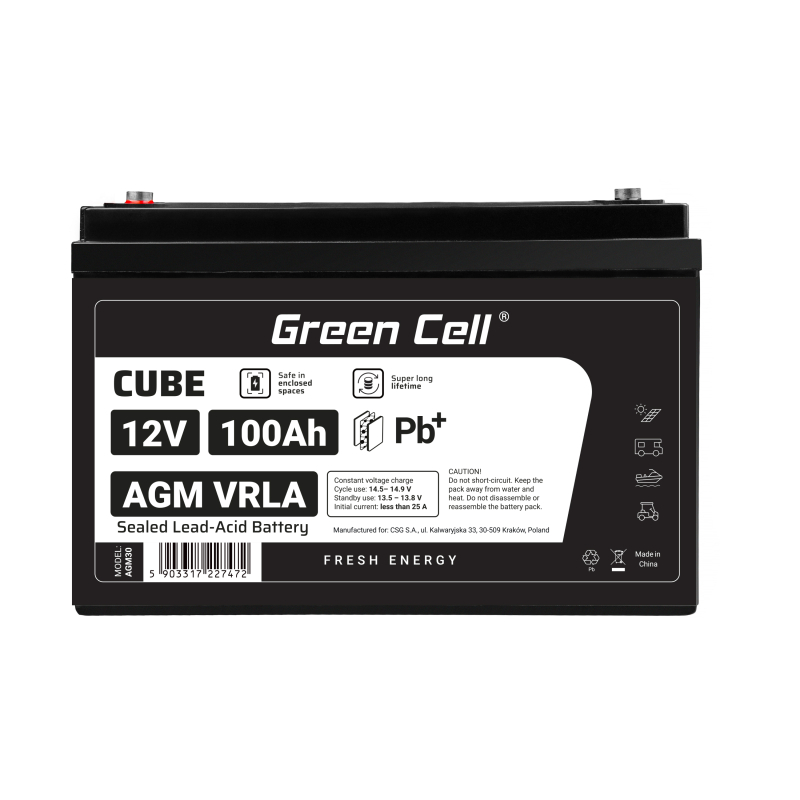 AGM baterija GREEN CELL AGM30 (12V, 100Ah, VRLA)-0