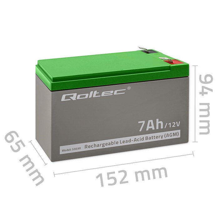 Baterija QOLTEC 53030 AGM, 12V, 7ah, max, 105a-7