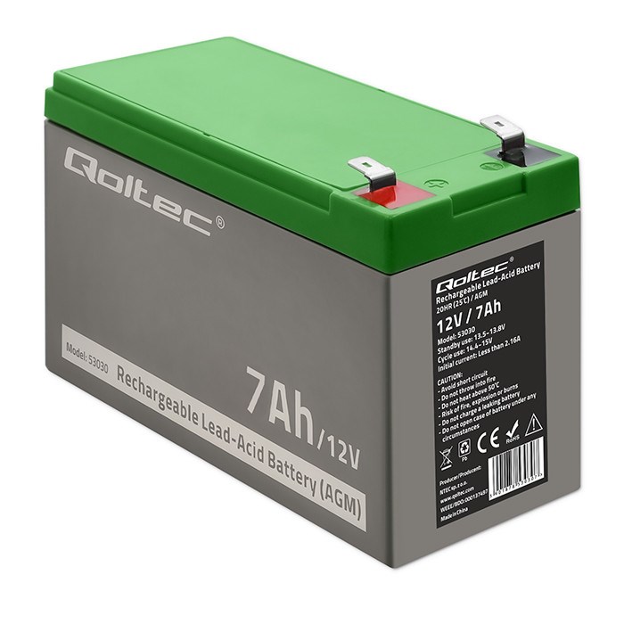 Baterija QOLTEC 53030 AGM, 12V, 7ah, max, 105a-1