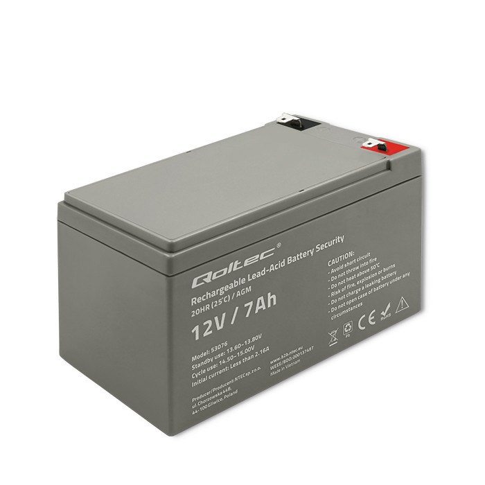 Qoltec 53076 AGM battery | 12V | 7Ah | max. 105A | Security-0