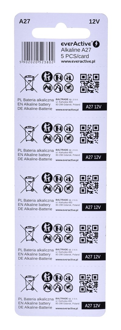 5 x alkaline batteries everActive 27A 12V- blister 5 pcs.-1