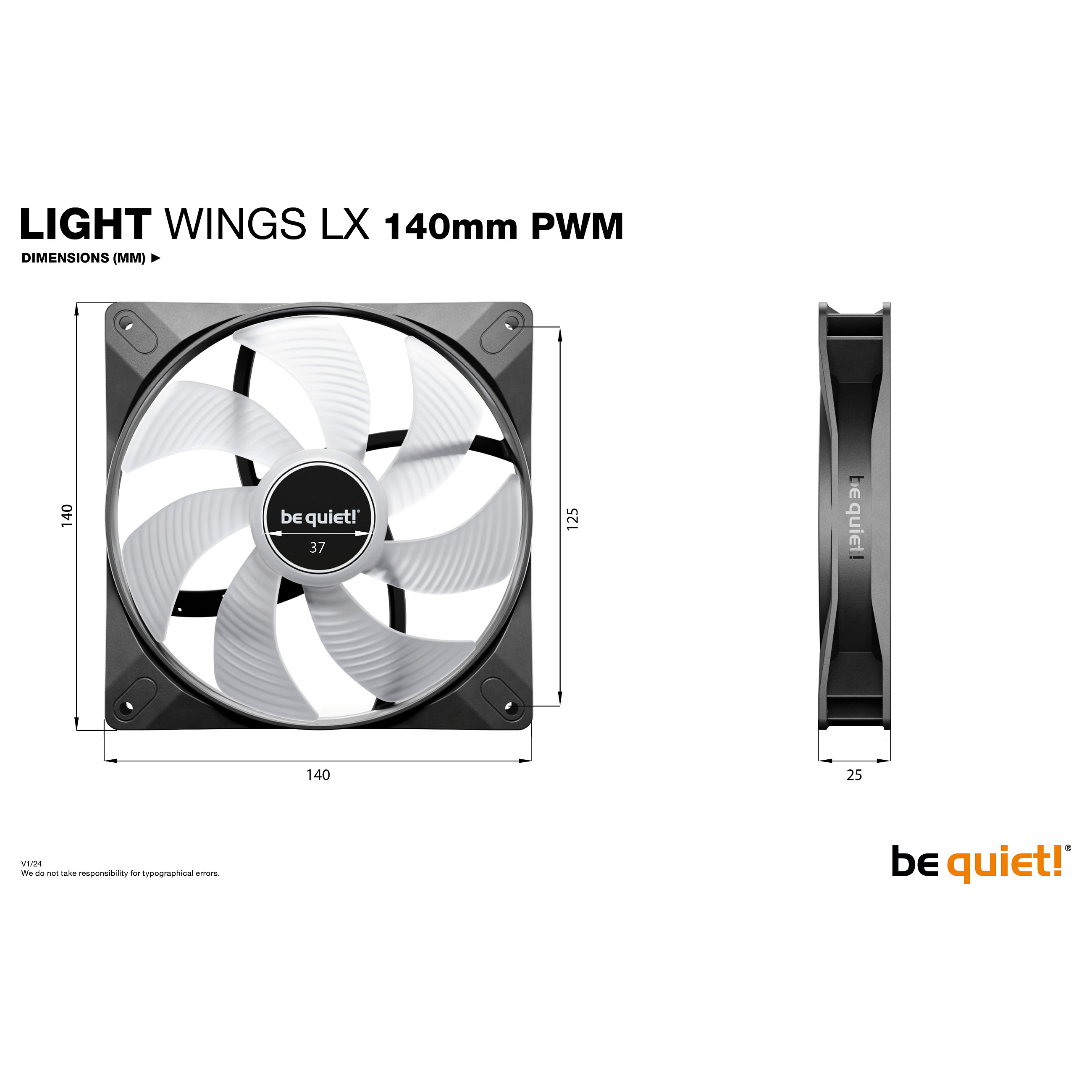 Ventilator BE QUIET! LIGHT WINGS LX 140mm (140 mm, 3 kom, 1200 RPM, 22.9 dB, 3-pin LED, 4-pin konektor)-6