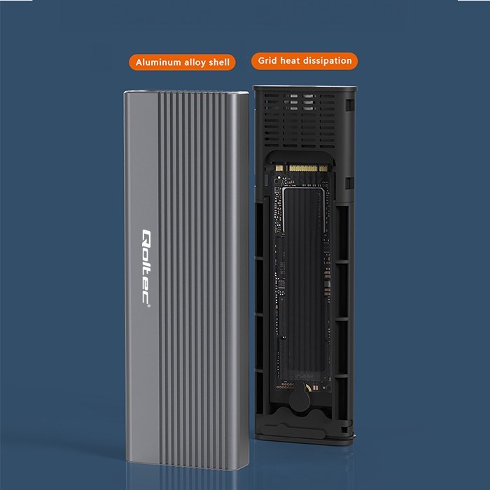 Qoltec 52267 Enclosure | SSD M.2 drive | SATA | NGFF| USB-C | Super speed | 2TB | Grey-4