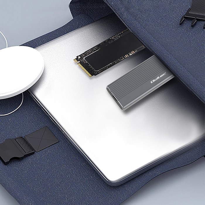 Qoltec 52267 Enclosure | SSD M.2 drive | SATA | NGFF| USB-C | Super speed | 2TB | Grey-5