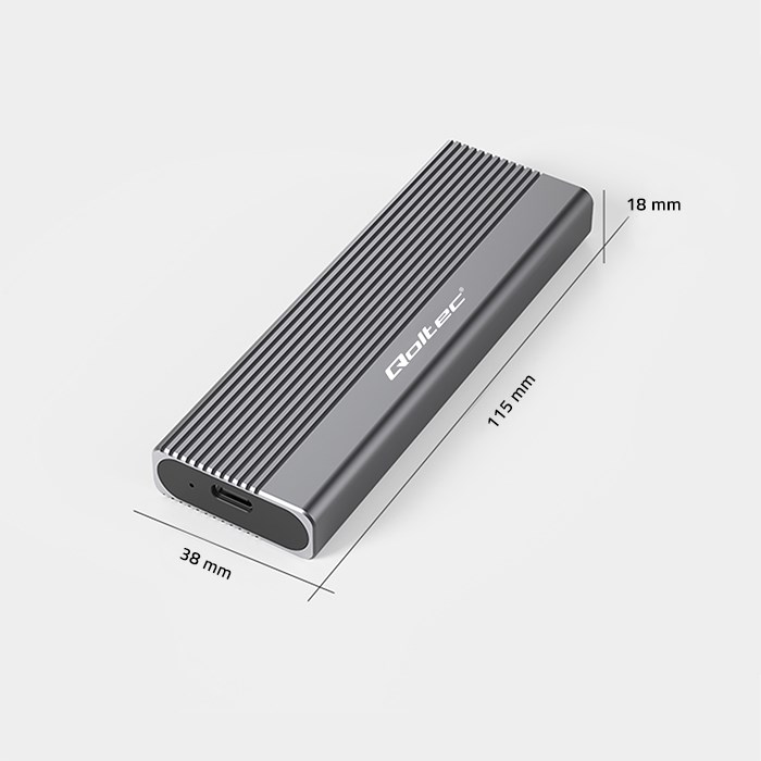 Qoltec 52267 Enclosure | SSD M.2 drive | SATA | NGFF| USB-C | Super speed | 2TB | Grey-13