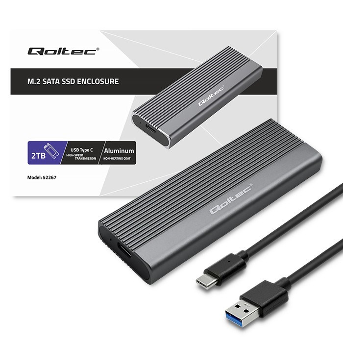 Qoltec 52267 Enclosure | SSD M.2 drive | SATA | NGFF| USB-C | Super speed | 2TB | Grey-7