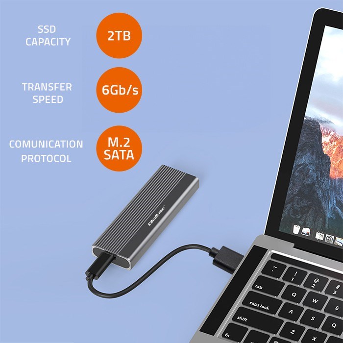 Qoltec 52267 Enclosure | SSD M.2 drive | SATA | NGFF| USB-C | Super speed | 2TB | Grey-0