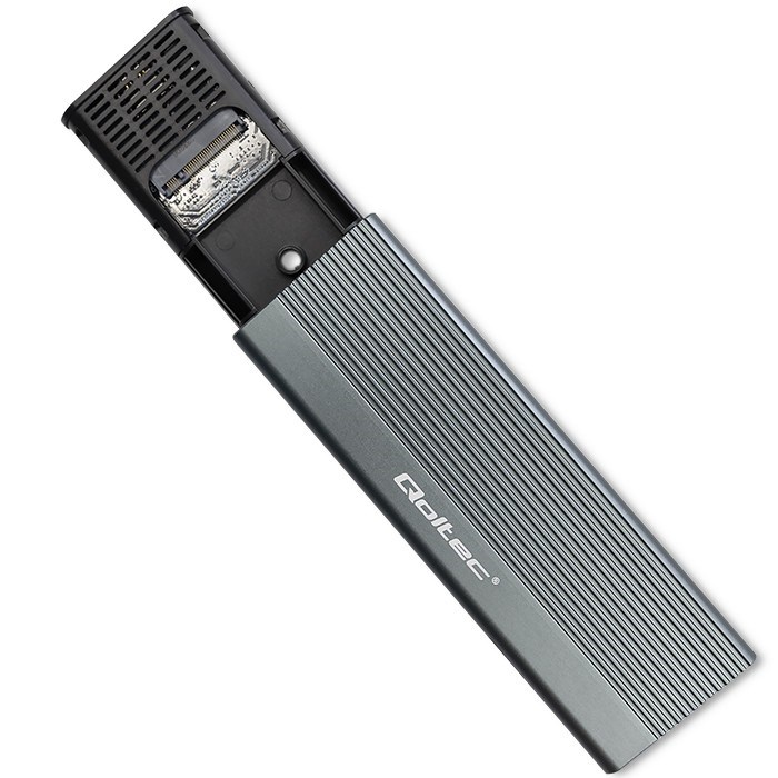 Qoltec 52267 Enclosure | SSD M.2 drive | SATA | NGFF| USB-C | Super speed | 2TB | Grey-1
