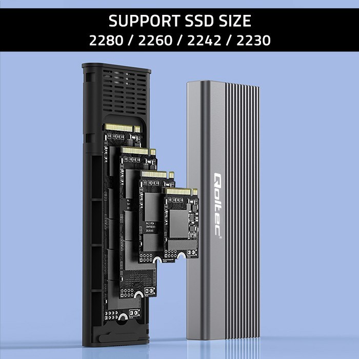 Qoltec 52267 Enclosure | SSD M.2 drive | SATA | NGFF| USB-C | Super speed | 2TB | Grey-3