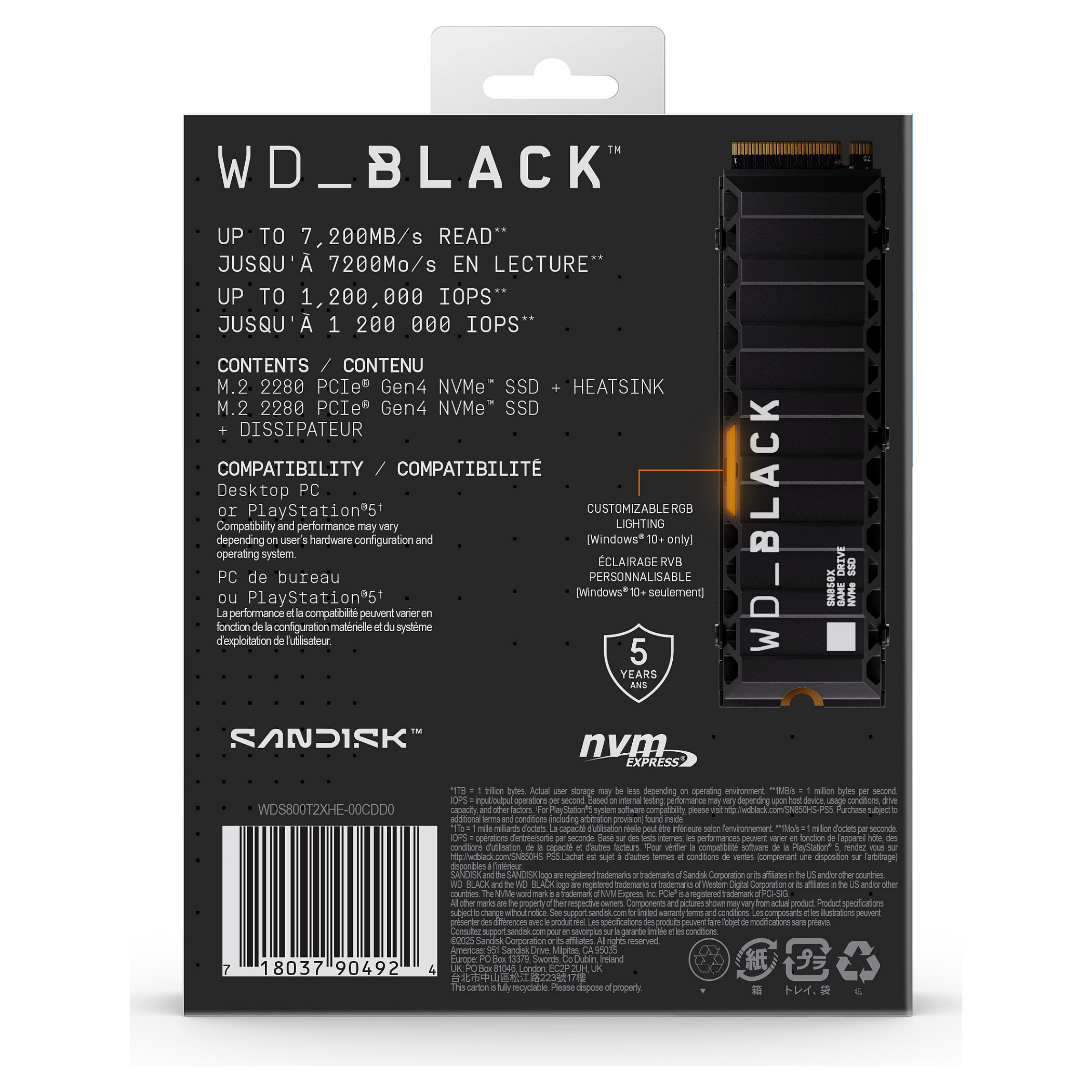 SSD WESTERN DIGITAL Black WDS800T2XHE 8 TB M.2 PCI Express 4.0 NVMe-8