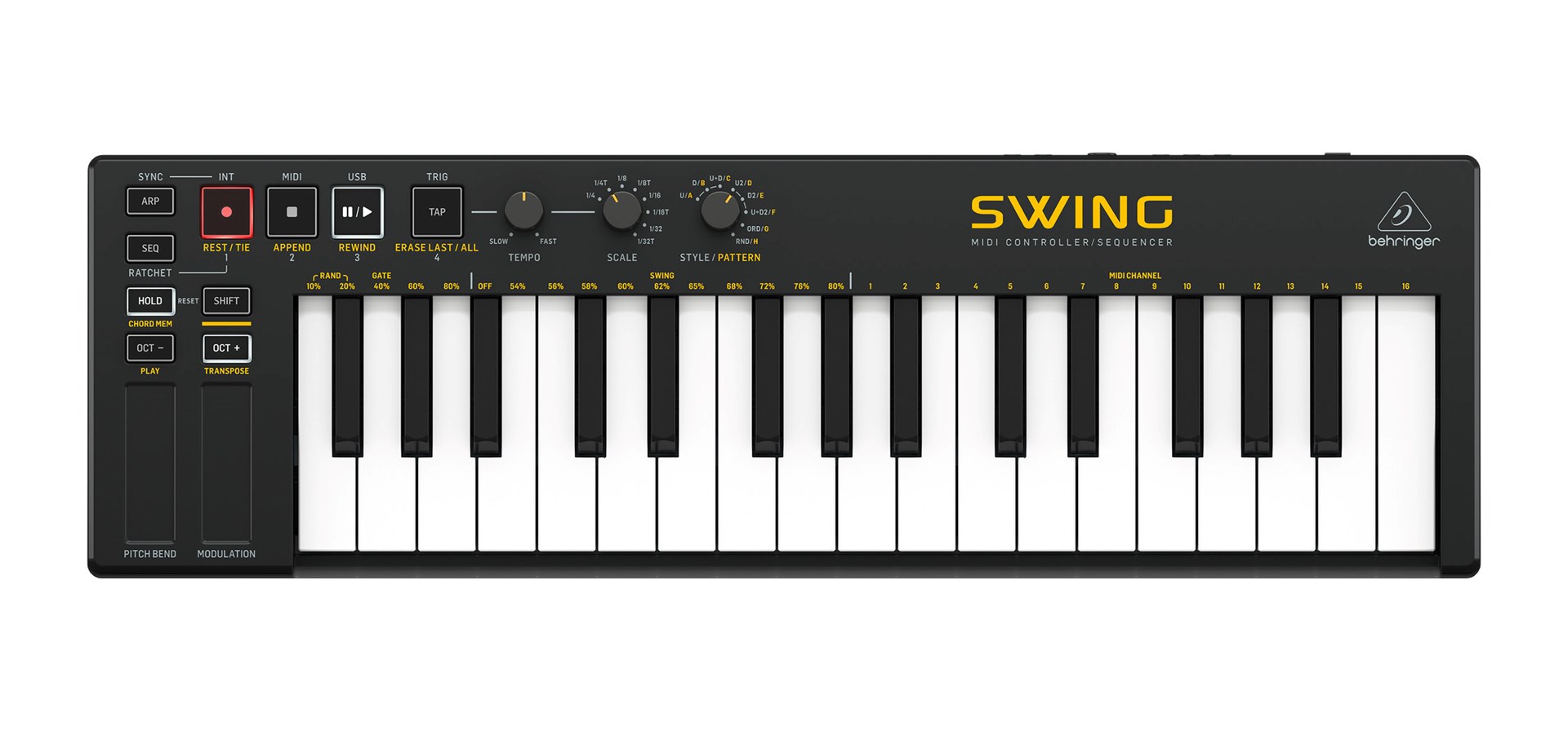 MIDI kontrolna tipkovnica BEHRINGER SWING (32 tipke, Step sequencer, USB, Pitch bend wheel, Modulation Wheel)-0