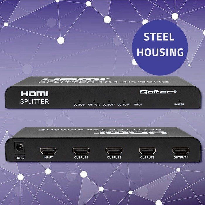 Qoltec 51799 Active HDMI Splitter 4 x HDMI 4K x 2K | 6Gb/s | 60Hz-1