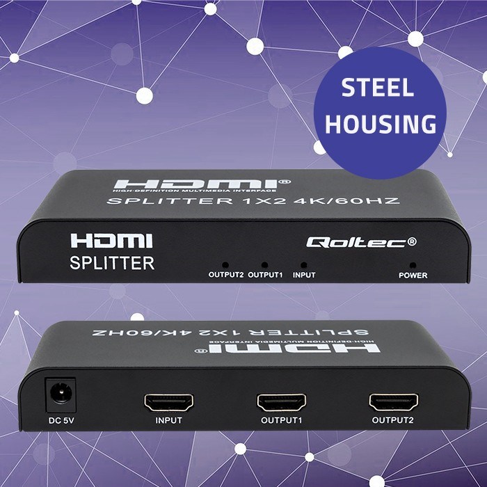 HDMI Splitter QOLTEC 51797 Active 2 x HDMI 4K x 2K | 6Gb/s | 60Hz-1