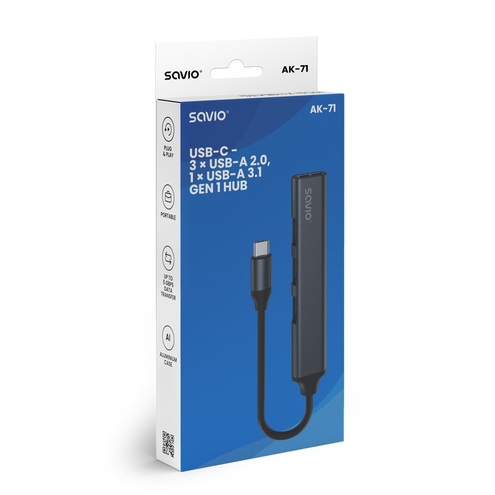 SAVIO Hub AK-70 USB-A - 3 × USB-A 2.0, 1 × USB-A 3.1 GEN 1, 4 in 1, 5 Gbps-3