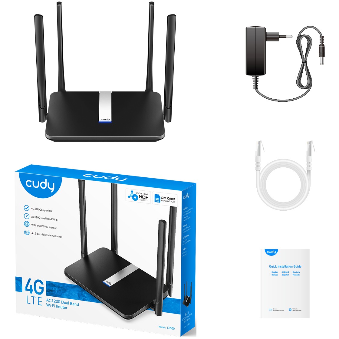 Cudy LT500 wireless router Fast Ethernet Dual-band (2.4 GHz / 5 GHz) 4G Black-5