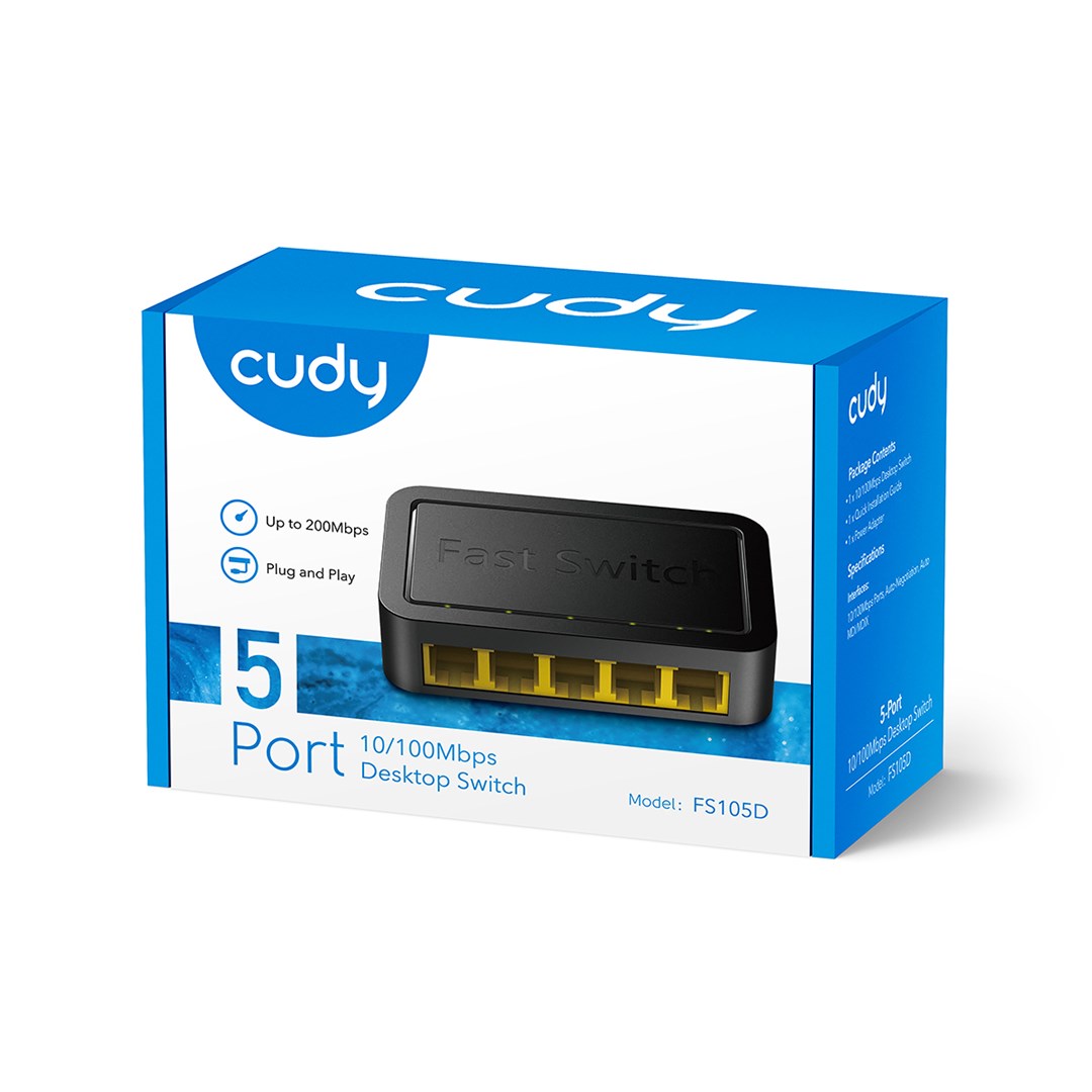 Switch CUDY FS105D network switch Fast Ethernet (5 portova, crna boja)-2