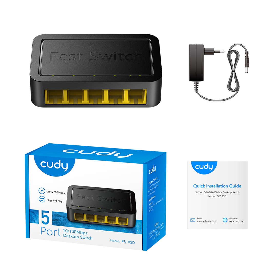 Switch CUDY FS105D network switch Fast Ethernet (5 portova, crna boja)-3