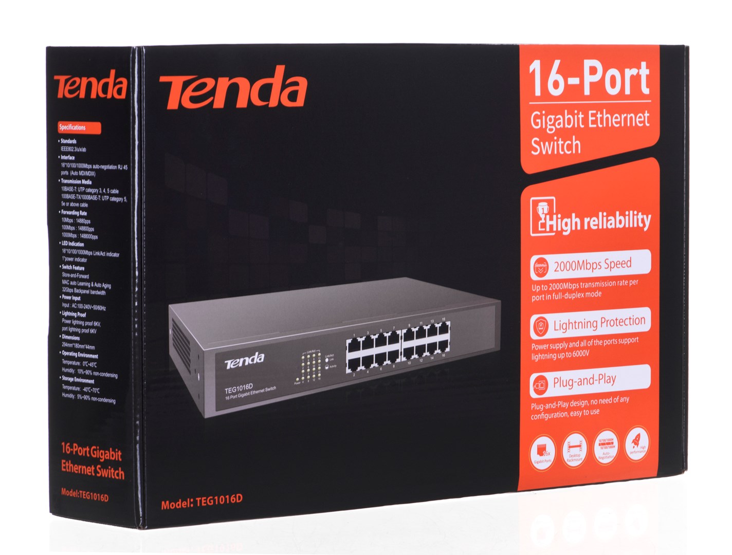 Prekidač TENDA 16-port Gigabit (plavi, 10/100/1000 Mbps, unmanaged)-4