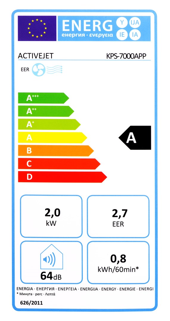 Prijenosni klima uređaj ACTIVEJET KPS-7000APP (Hlađenje, odvlaživanje, ventilator, 7000 BTU/h, do 25 m2, bijela)-14