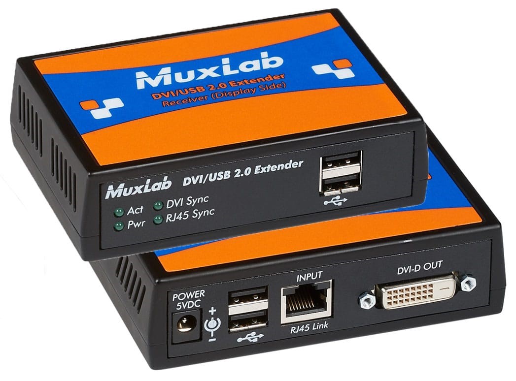 DVI/USB 2.0 HDBaseT Extender Kit MUXLAB 500391 (aluminium, RJ-45 1, USB 2.0 4, CAT5e/6, DVI-D 1, maksimalna udaljenost 100 m)-0