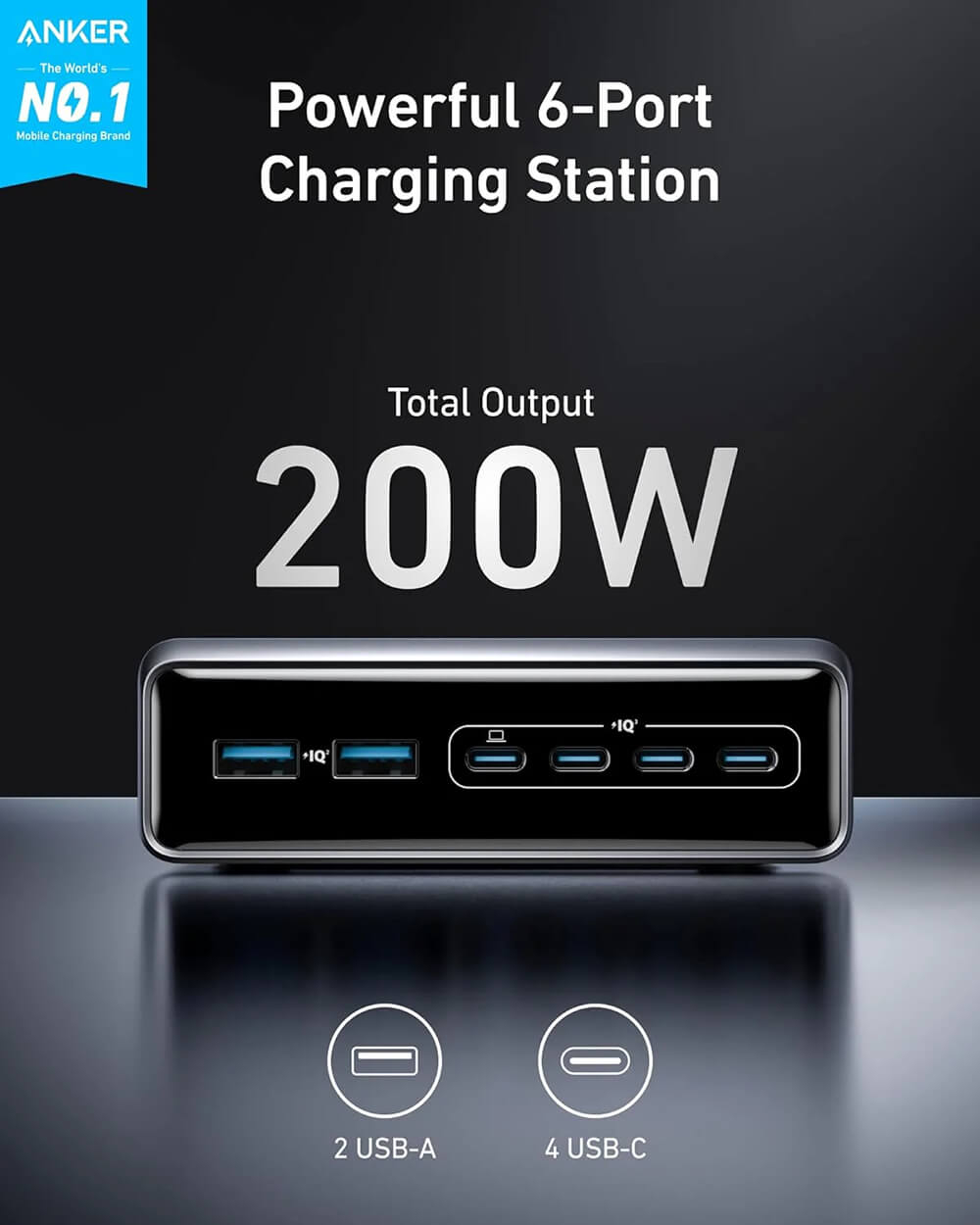 Desktop punjač ANKER Prime GaN 2x USB-A/4x USB-C 200W A2683341-1
