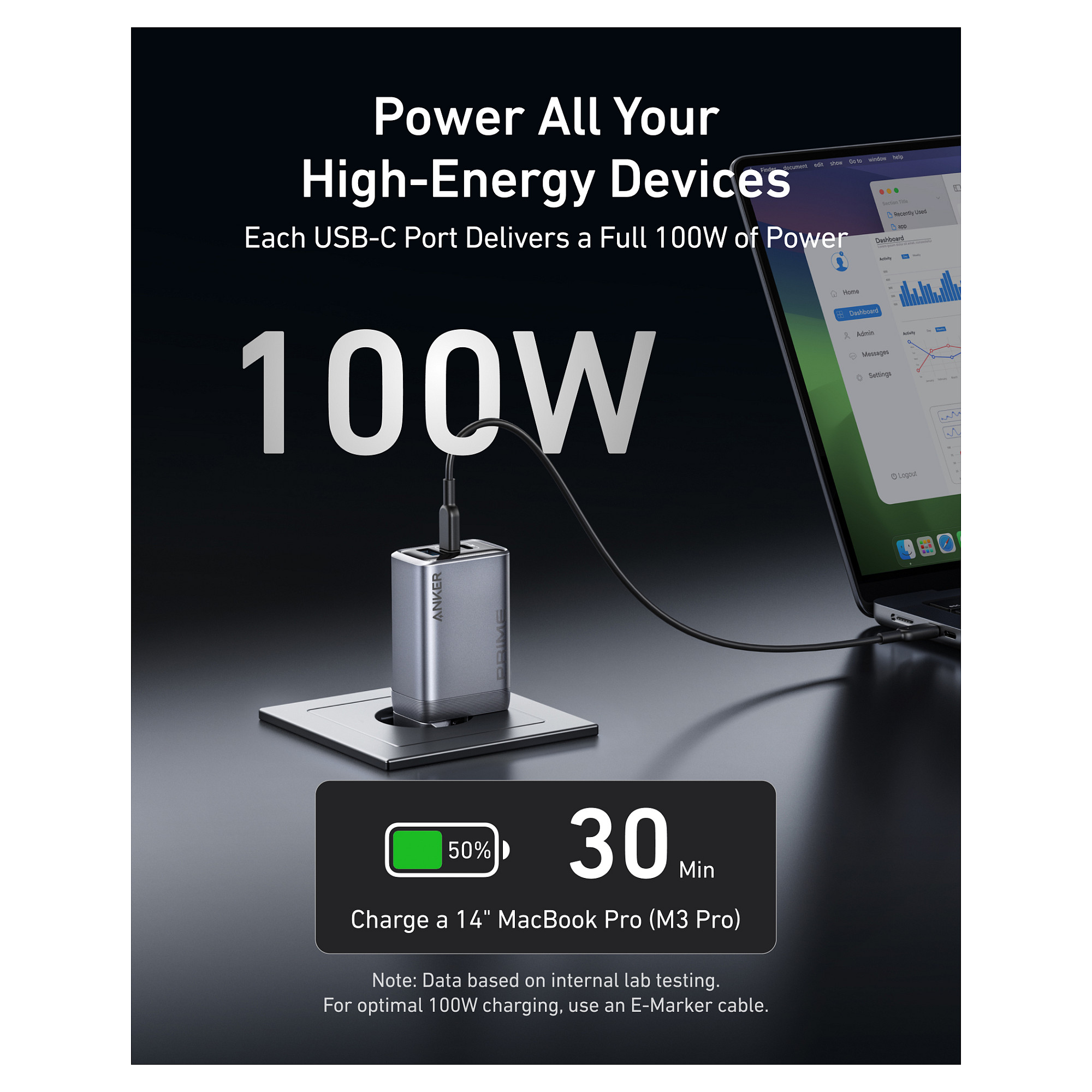 Punjač ANKER Prime GaN 100W 2x USB-C 1x USB-A-8