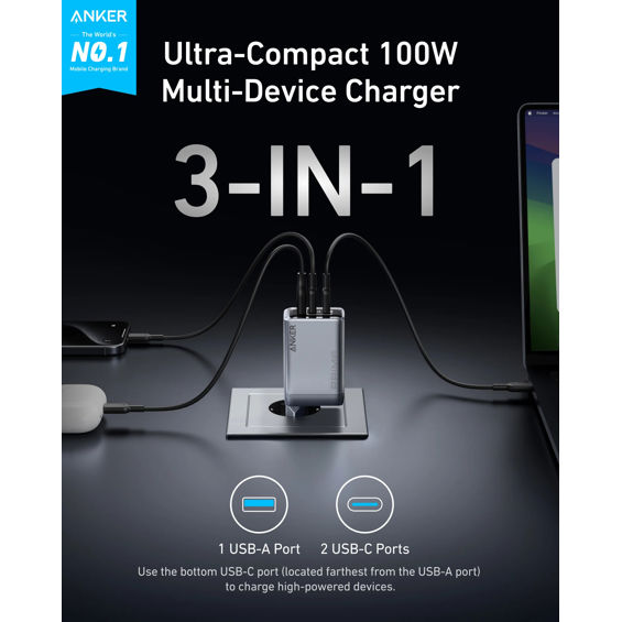 Punjač ANKER Prime GaN 100W 2x USB-C 1x USB-A-12