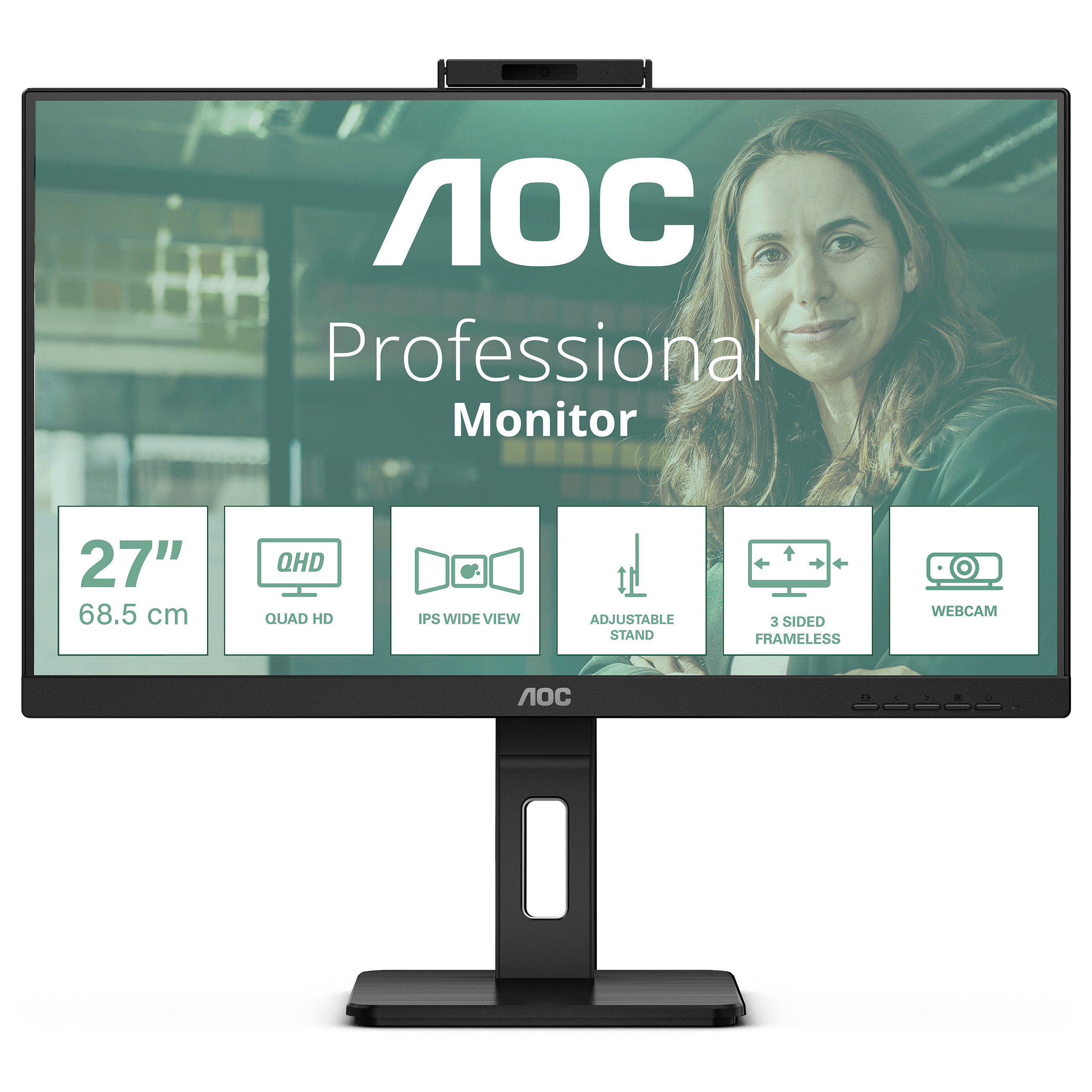 Monitor AOC Q27P3QW 68.6 cm (27") 2560 x 1440 pixels Quad HD, IPS, 75 Hz, 350 cd/m2, 3 godine jamstva