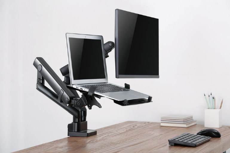 Podesiva ruka za monitor s policom za laptop GEMBIRD MA-DA3-02 (za stol, 17”-32”, do 8 kg)-6