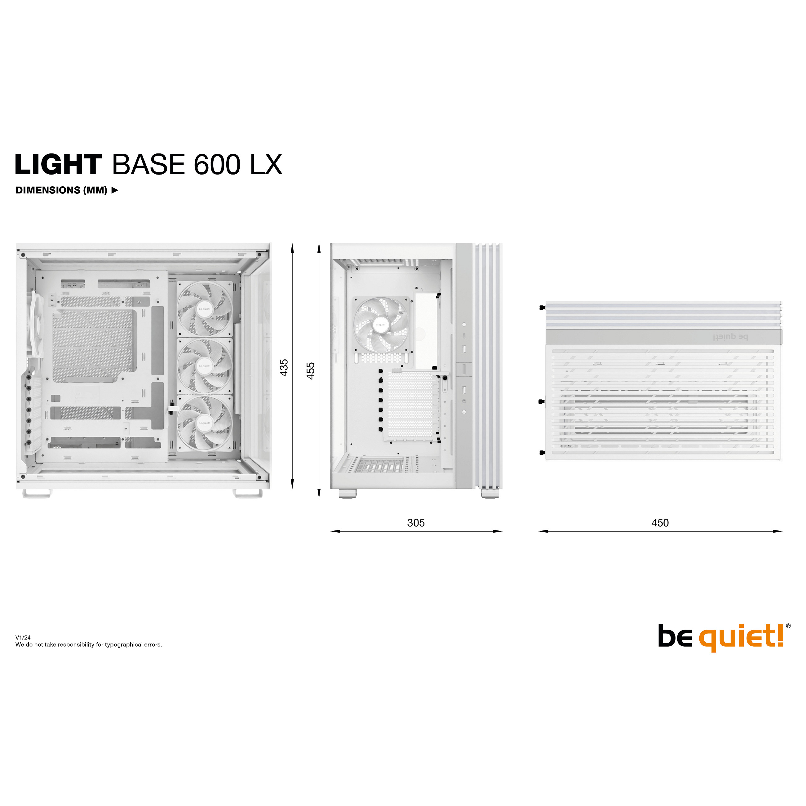 Kućište za računalo BE QUIET! LIGHT BASE 600 LX (Midi Tower, ATX, 3x 120 mm ventilatori, USB 3.2 Gen 2, Bijelo)-10