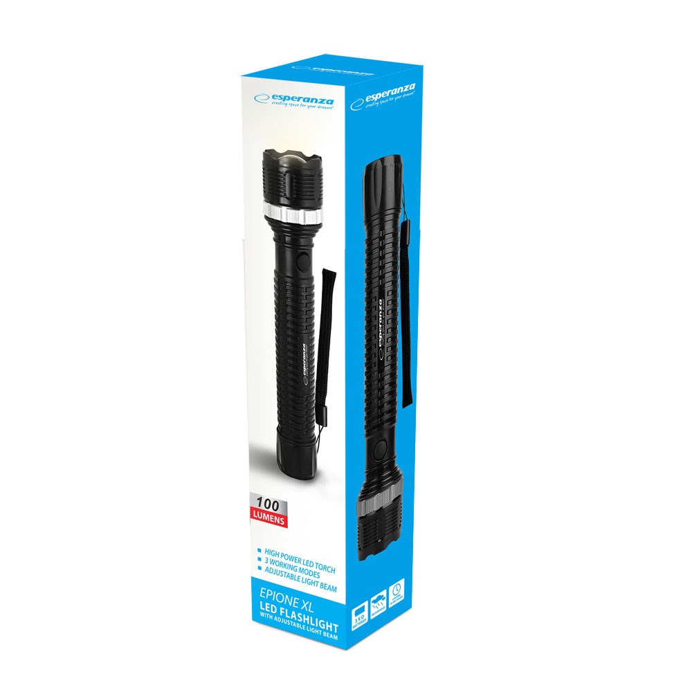 Ručna svjetiljka ESPERANZA EOT074 (LED, 1,2 W, domet svjetlosti do 100 m, otporna na udarce, crna)-1
