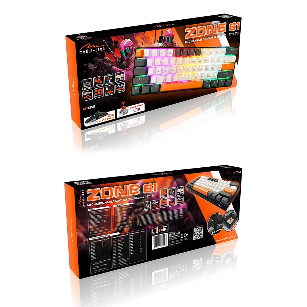 Tipkovnica MEDIA TECH MT1258 60% mehanička, CHERRY MX Red, multicolor pozadinsko osvjetljenje – internacionalna non HR tipkovnica-8