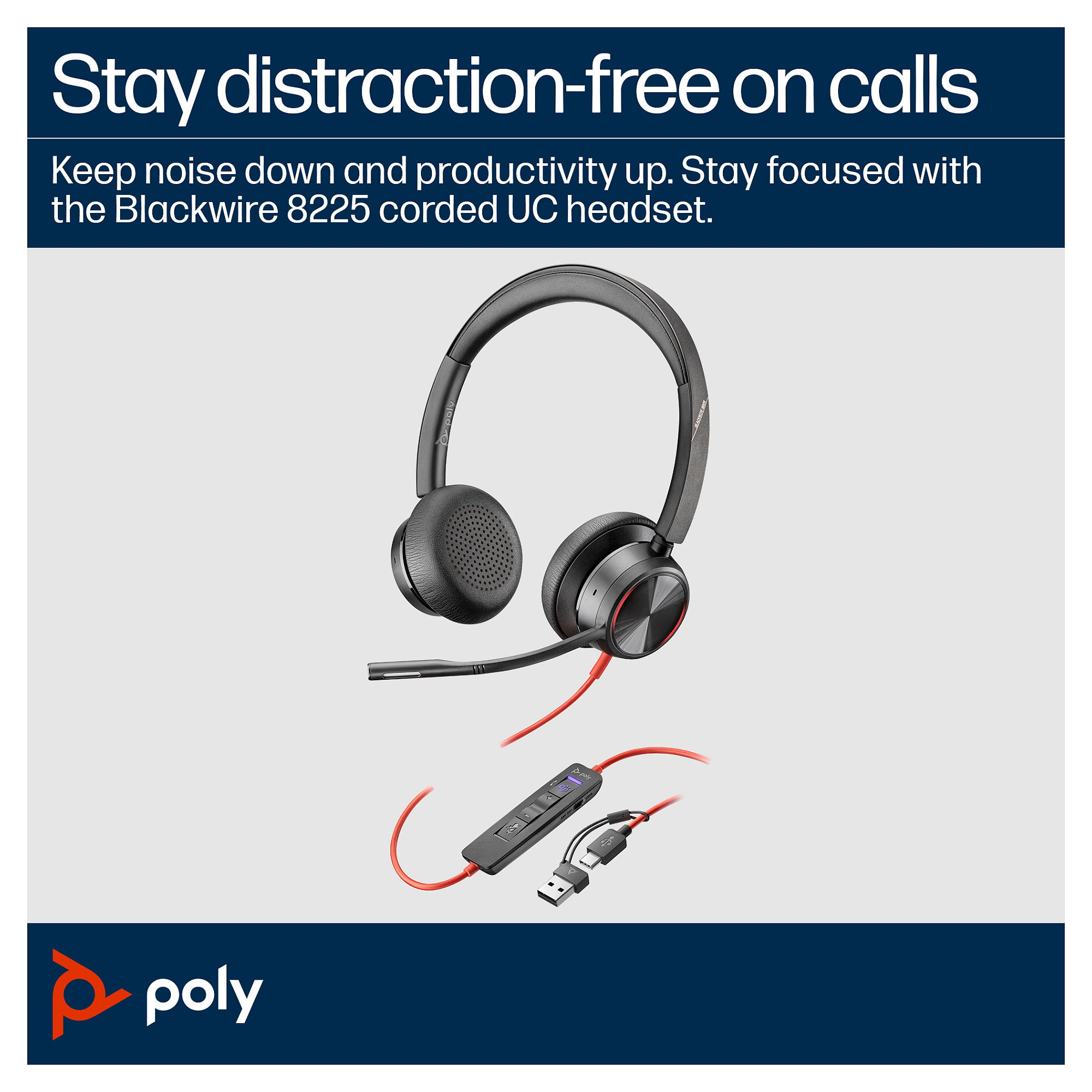 POLY Blackwire 8225 Stereo Microsoft Teams Certified USB-C Headset +USB-C/A Adapter-1