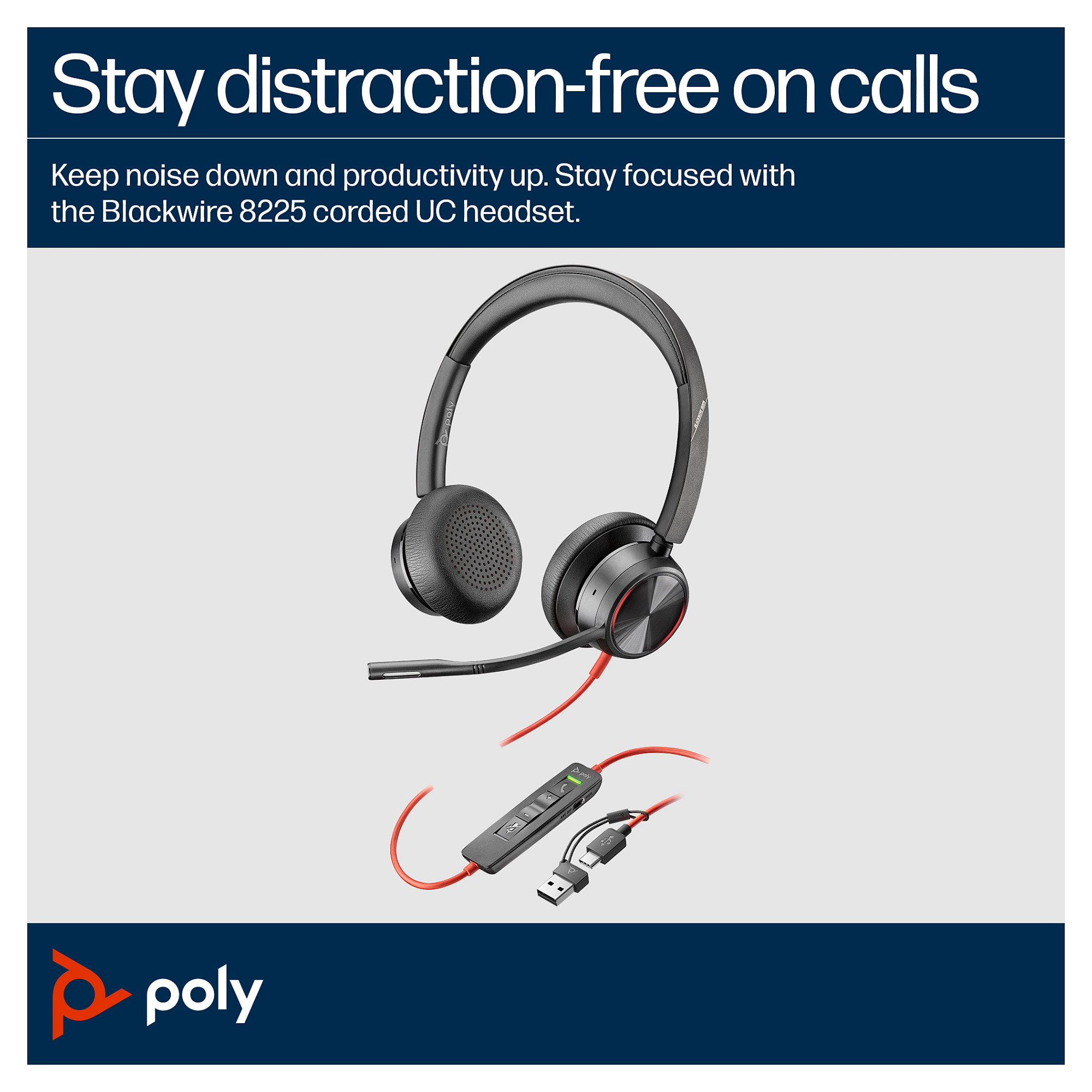 POLY Blackwire 8225 Stereo Microsoft Teams Certified USB-C Headset +USB-C/A Adapter-3