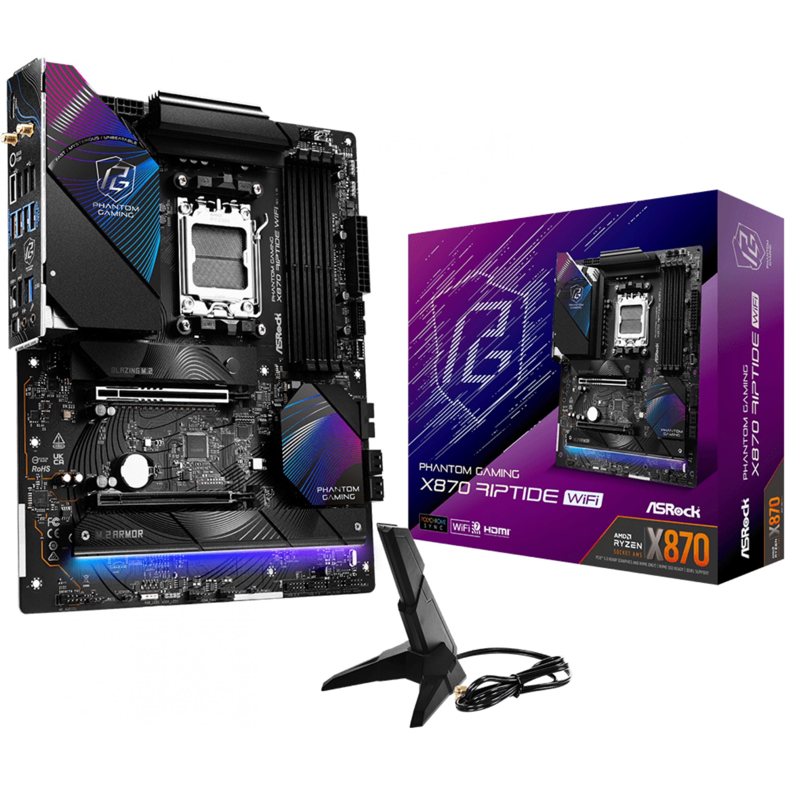 Matična ploča ASROCK Phantom Gaming X870 RIPTIDE WiFi (Socket AM5, AMD X870, DDR5 SDRAM, USB4, Wi-Fi 6/7, 2.5 Gigabit Ethernet)