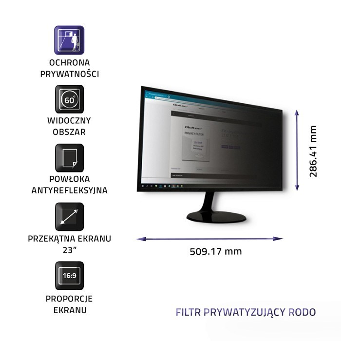 Filter za monitor QOLTEC 51057 (23", 169, Privatnost, Anti-refleksivni)-3