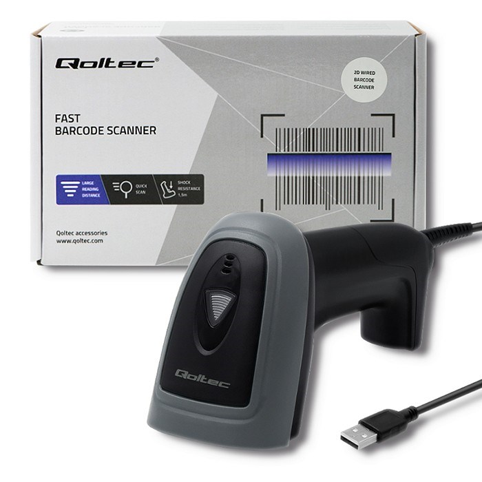 Qoltec 50863 Wired QR & BARCODE Scanner | USB-3