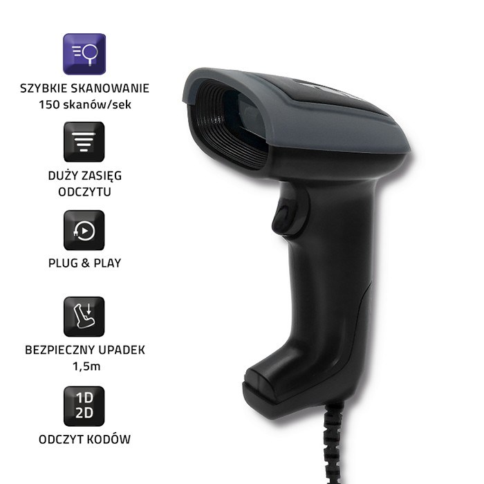 Qoltec 50863 Wired QR & BARCODE Scanner | USB-4