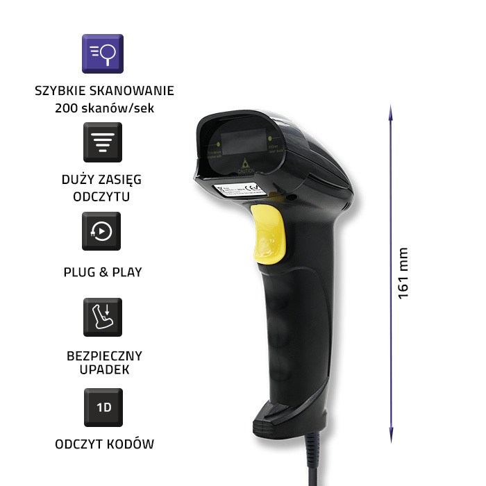 Qoltec 50876 Laser scanner 1D | USB | Black-2