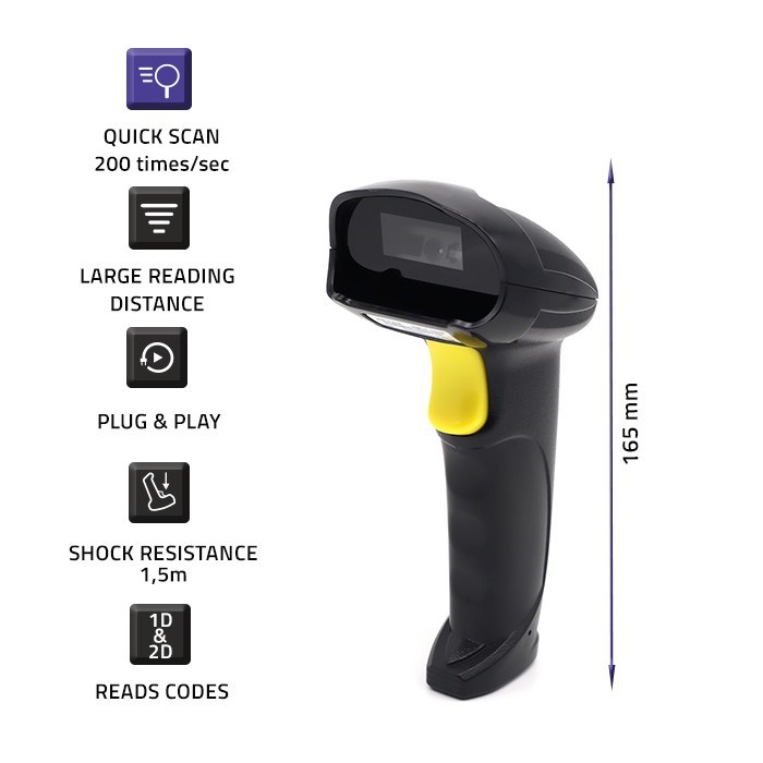 Qoltec 50853 Laser barcode scanner 1D | 2D | Black-6