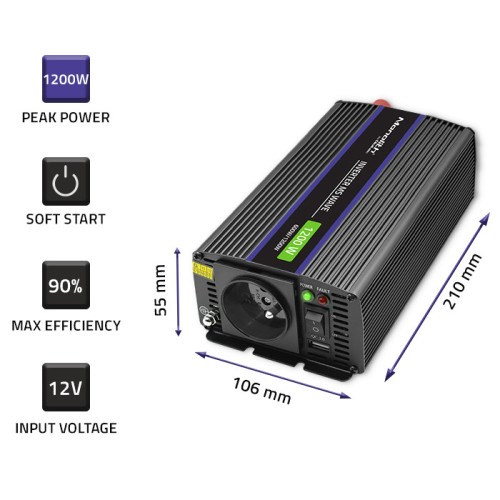 Qoltec Monolith power adapter/inverter Auto/Indoor 600 W Black-3