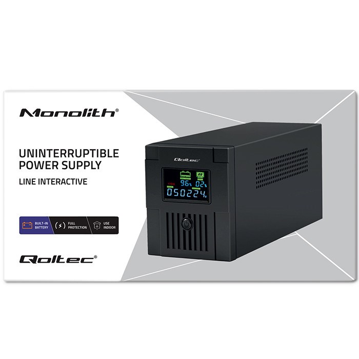 Neprekidno napajanje QOLTEC 53770 (Line Interactive, Monolith, 1500VA, 900W, LCD, USB)-10