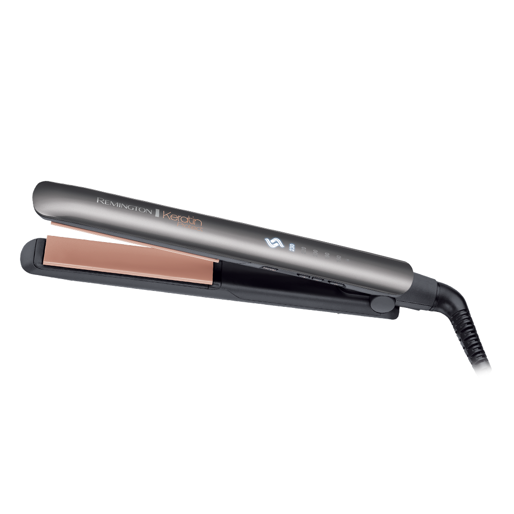 Pegla za kosu REMINGTON S8598 Keratin Protect (inteligentni senzor vlage, keramički ploče obogaćene keratinom i bademovim uljem, 5 temperatura 160–230 °C, digitalni zaslon, brzo grijanje 15 s, automatsko isključivanje)