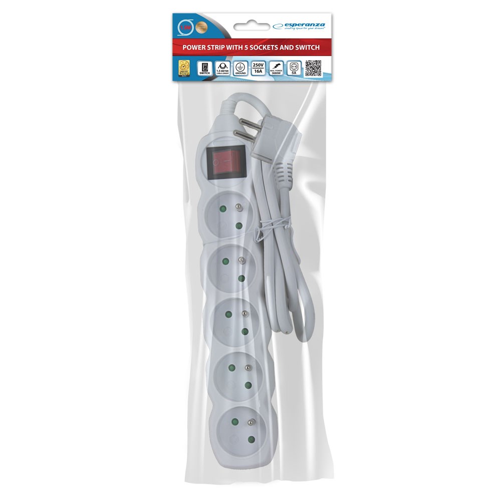 Power strip ESPERANZA ELK214W (5 utičnica, 1.5 m, bijela)-3
